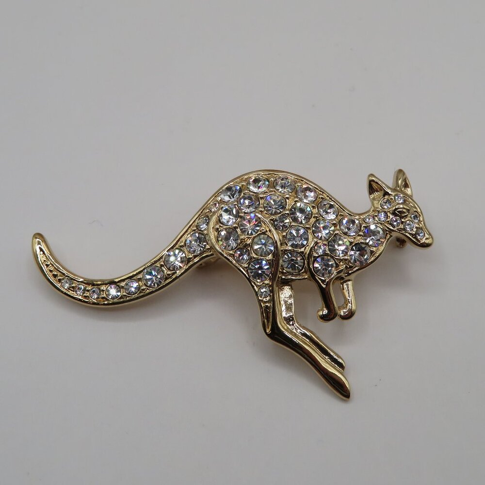 Vintage Kangaroo Rhinestone Accent Gold Tone Brooch - Picture 2 of 5